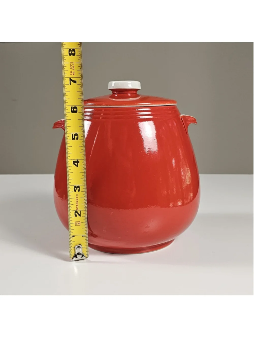 Vintage Hall China PERT Bean Pot Cookie Jar Chinese Red White Knob Lid MINT